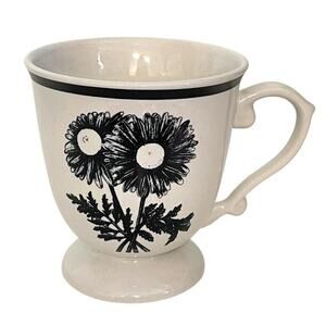 Anthropologie Black and White Floral Farmhouse Pedestal Mug